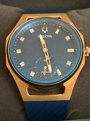 Bulova Curv Marc Anthony Blue Dial Women’s Watch 97P174. NIB $1,250. Rose Gold.