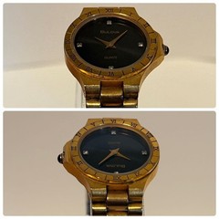 Bulova Gold Wristwatch Diamond Quartz Ladies Black Japan Working 07218