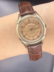 Gruen Veri-Thin Pan Am WWII Pilots Watch With Rare Salmon/Copper 24 Hour Dial