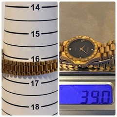 Bulova Gold Wristwatch Diamond Quartz Ladies Black Japan Working 07218