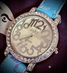 Fashion Ladies Big Dial Watch Jari Brand new Battery Running Leather Band Blue