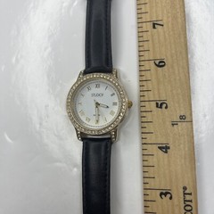 E Studio Time STD3509W 320 Singapore Gold Crystals Black Leather Retro Untested