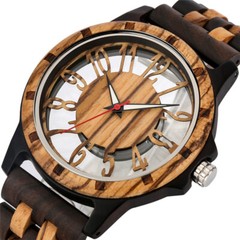 Luxury Quartz Wood Watch for Men Full Wooden Unique Hollow Dial Wristwatches