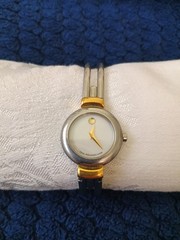 Movado Women’s Silver/Gold Metal Bangle Watch White Dial Mother Of Pearl Ex.