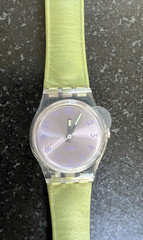 Swatch Lavender Field LK172 Ladies Watch Green Leather Box New Sticker Unworn