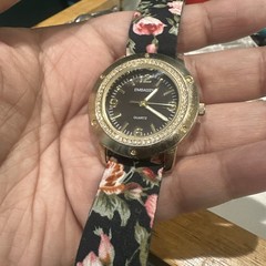 Works EMBASSY Ladies Watch Gold Crystal Tone New Battery Floral Strap 36mm Fit 7