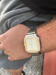 Real Mens 2.5ct MOISSANITE Watch Two Tone Gold Plated Automatic White Pearl Face