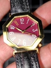 Rare Vintage Fusui Feng Shui Octagonal Watch Japan Miyota Quartz Burgundy Dial
