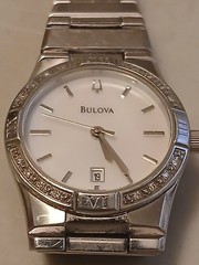 Beautiful LADIES BULOVA DRESS WATCH STAINLESS DIAMOND BEZEL DEPLOYMENT CLASP MOP