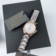 Bulova New 98P200 Lady Sutton White/Rose Gold Diamond Quartz Women’s Watch 28MM