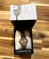 Caravelle Women’s Quartz Analog Rose Gold Dial Gold Tone Bracelet Watch w/ Box