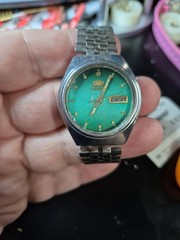 Orient Tri Star Crystal Stainless Steel Automatic Watch Green Dial Men 21 Jewel