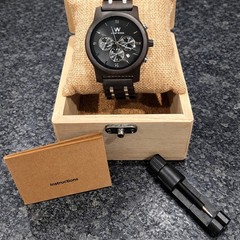 AvantWood Chrono S Ivory Black 44mm Wooden Men’s Watch Unique Sandalwood