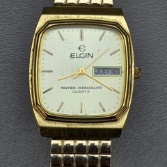 Elgin Mens Quartz Watch Day Date English Spanish FC 206 012 Stretch Band