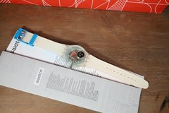 New Limited Swiss Swatch Watch BLUE PINE SUOK706 41MM Blue Wood Grain Inspired