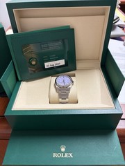 Rolex Oyster Perpetual 34mm Lavender Dial Auto Steel w/Box & Papers Hang Tags