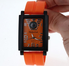 Montres Carlo Men’s Black & Orange Silicone Band Luxury Sport Quartz Watch 36mmW