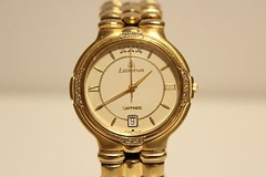 RETRO BEAUTIFUL SWISS MENS LADIES GOLD PLATED QUARTZ WATCH “LUZERON” WITH STONES