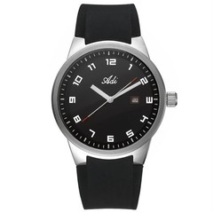 Adi Men’s Water-Resistant Watch with Black Dial & Silicone Strap, Date Window