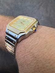 Real Mens 2.5ct MOISSANITE Watch Two Tone Gold Plated Automatic White Pearl Face