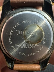 Wilson Embossed 3D Brass Tone Quartz Watch Brown Leather & Green Nylon Band Read