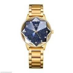 Ladies Diamond Round Starry Watch Quartz Women Luxury Dial Stainless Wristwatch