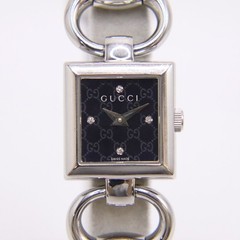 GUCCI GUCCI Tornavoni 120 4P Diamond 0.012ct YA120507 SS QZ Black Bangle Watch