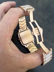 14k Rose Gold Plated & Stainless Steel Real Mens Watch CZ Hip Hop Arabic Dial