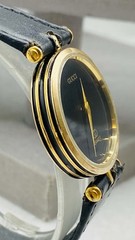Vintage 1980s GUCCI Stack Gold Enamel Black Dial watch runs Women’s Leather