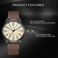 Men’s Watch Nylon/Leather Strap 24Hours Quartz Date Waterproof Sports Wristwatch