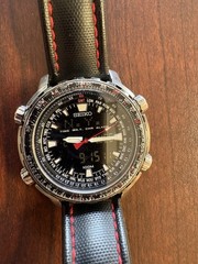 Seiko Flightmaster Analog/Digital Quartz Black Dial 100m Slide Rule Leather
