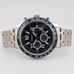 OMIT Tachymeter Silver Tone Quartz Analog Men’s Watch Sz. 7 1/4″ New Battery