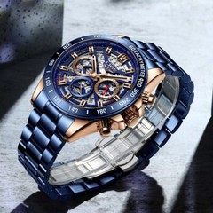 Men Watch Quartz Mechanical Date Seconds Round Dial Stainless Steel Wriswatch