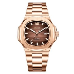 Men’s Large Face Stainless Steel Watch, 01 Brown Dial/Rose Gold Bracelet