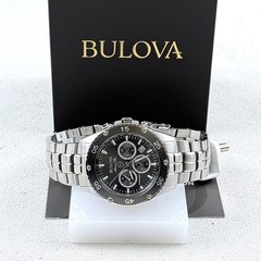 Bulova Men’s Marine Star 98B401 Chronograph Gray Dial Steel Quartz Watch 41.5mm