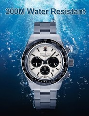 TACTICAL FROG 41mm Panda Chronograph Solar Quartz Watch 200M Waterproof