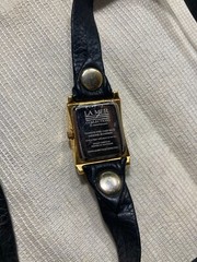 Ladies La Mer Collections by Martine Ilana Gold Tone Black Leather Watch J3