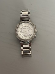 Michael Kors Watch Women MK-5353 Chronograph 39mm Silver Tone Needs Battery