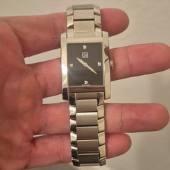 ESQ Swiss Women’s Rectangular Black Dial Quartz Diamond Markers SS Bracelet