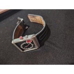 Fossil JR-9674 Dual Time Square Stainless Steel Watch Black Leather Strap
