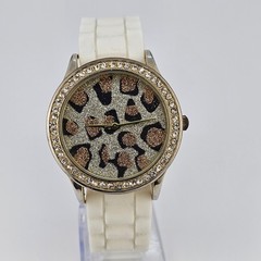 40MM Women’s Animal Print Dial Watch White Plastic Band New Battery
