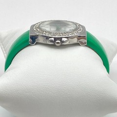 Studio Time Womens Watch 31mm Silver Tone Spring Green Crystals Cuff New Battery