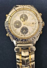Vtg Seiko Chronograph Men 7T32-7E49 Sport Two Tone Expansion Quartz Watch 7 3/4″