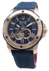Bulova Marine Star Blue Skeleton Dial Automatic Analog 98A227 200M Mens Watch