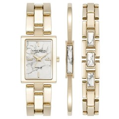 Anne Klein New York Ladies Howlite Gold Bracelet & Tank Watch Set 12-7748HLST