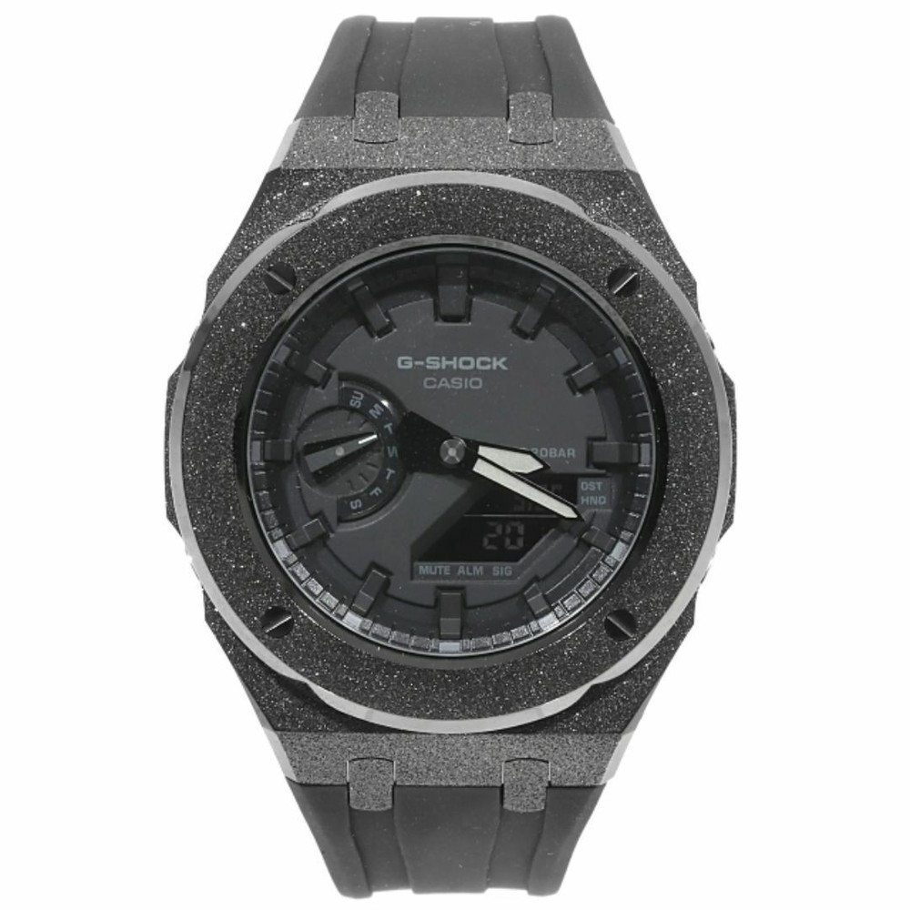 G-Shock GA2100 Frosted Custom Blackout Rubber Band Casioak Black Belt BLACKOUT G