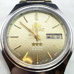 Vintage Orient Crystal 3 Star Automatic Two Tone Dial Day/Date 36mm Men’s Watch
