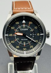 Citizen Eco-Drive Avion Watch Black Orange Yellow Aviator Dial Camel AW1361-10H