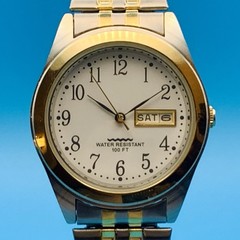 Men’s Dress Quartz Wristwatch Day/Date Two Tone Japan Movt Working New Battery