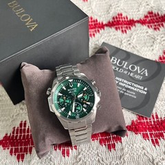 Classic Bulova Marine Star 96B396 Green Dial 43mm Chronograph Quartz Men’s Watch